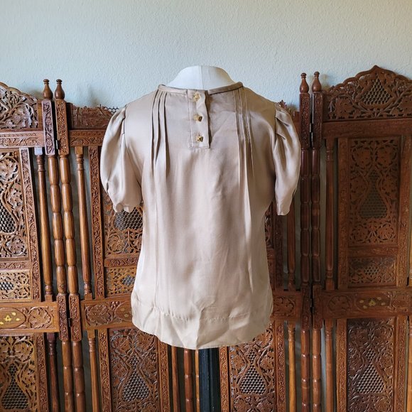 Banana Republic Ruffled Taupe Beige Silk Blouse - Picture 3 of 11